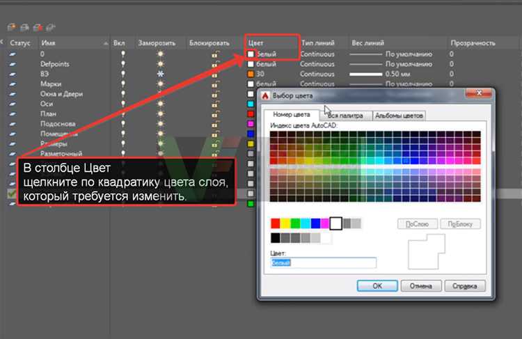 Смена цвета слоя через команду LAYER
