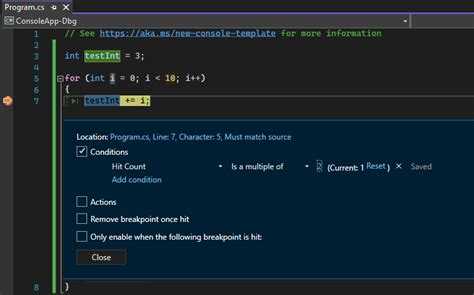 Как сделать точку останова в visual studio