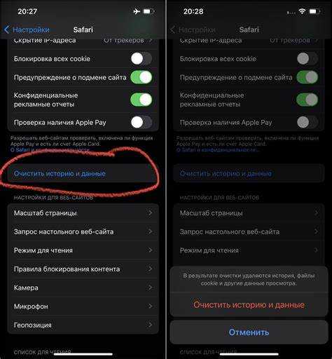 Очистка истории и данных сайтов для освобождения памяти
