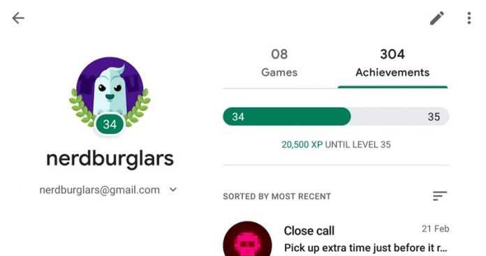 Просмотр прогресса и уровня игрока в Google Play