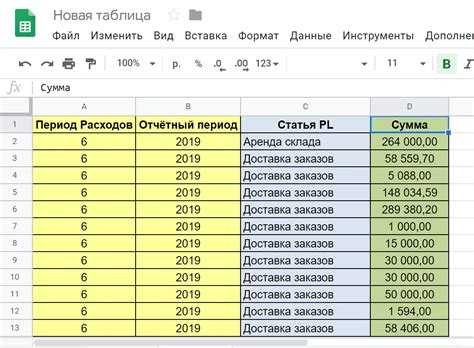 Добавление и редактирование строк и столбцов